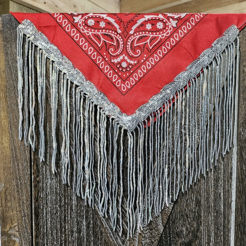 NWT Red Bandana Wild Rag with Sequin Fringe